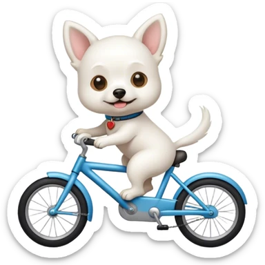 small white dog riding a bike sticker