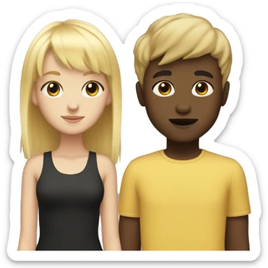 blonde haired girl with a fringe with an black boy that has black short hair sticker
