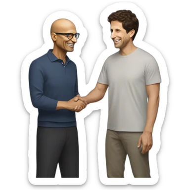 satya nadella microsoft CEO giving bro hanshake to sam altman openai sticker