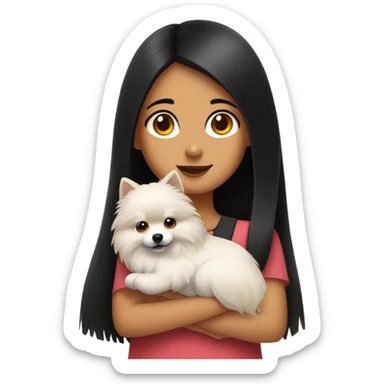 German spitz hugging black hair cute girl  sticker