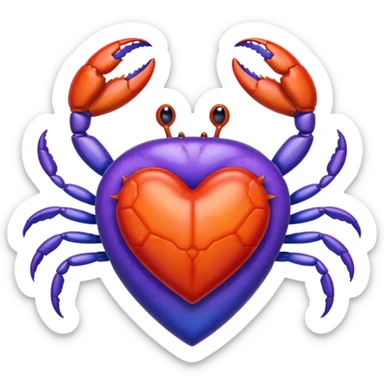 A heart with a crab on top of it, and the color of the heart is between blue and purple. sticker