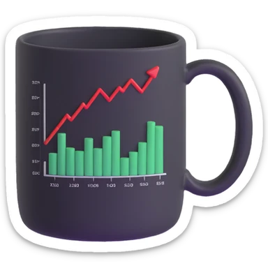 a coffee mug with a stock chart on it sticker