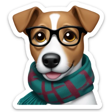 Jack russel terier wearing glasses and jacket and gloves and scarf sticker
