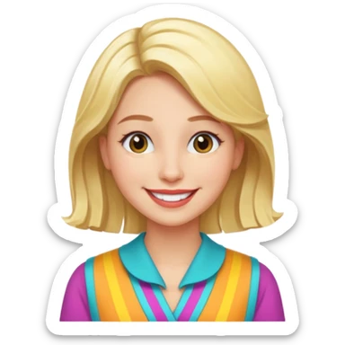 Illustrate Enid Sinclair with blonde hair, colorful outfit & cheerful smile. sticker