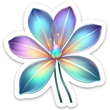 Dark Pastel iridescent transparent bio-luminescent flower with thin glossy glass petals without stem sticker