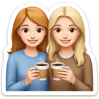 Two girls smiling, holding one coffee cup together sticker
