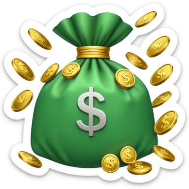 

3D emoji style, big bag of money, flying dollar bills, rich casino vibe, smooth lighting, high detail, clean edges, transparent background



 sticker
