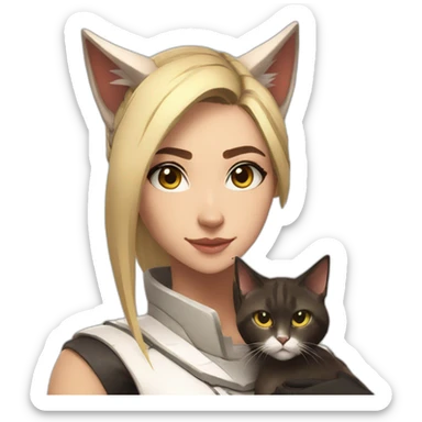mercy from overwatch with a cat sticker