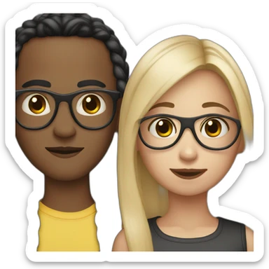 girl with bro2n long straight hair and black round glasses and bald boy sticker