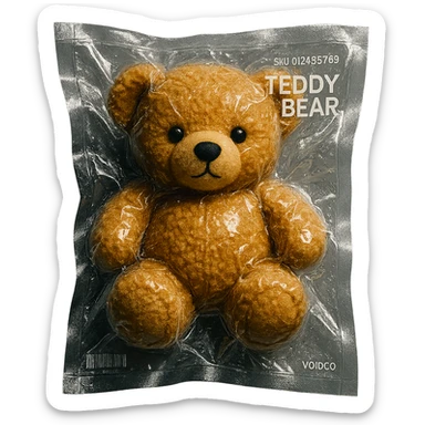 vacuum-sealed teddy bear, squished and shiny sticker