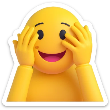 yellow smiley face crying, hands covering face sticker