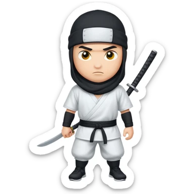 A ninja wearing a white Nike shirt, a black Nike cap, sticker