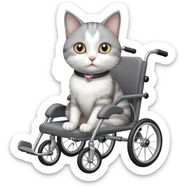 disabled grey and white cat in cat wheelchair sticker