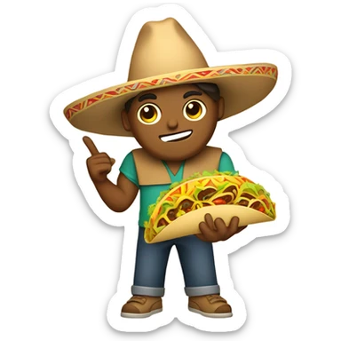 Tan guy with sombrero holding a taco sticker