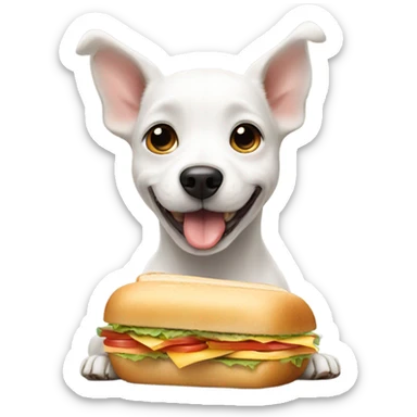 Small white dog begging for a sandwich  sticker