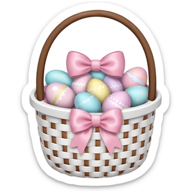 white basket with a light pink bow and full of light pink easter eggs  sticker