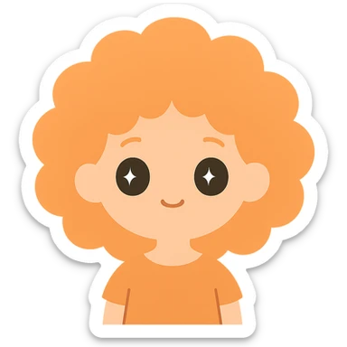 illustration of a girl with curly afro hair in orange color, character illustration style sticker
