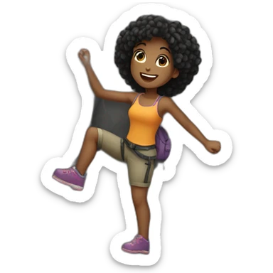 Black hairs girl climbing a rock sticker