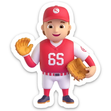 baseball player, smiling, holding a glove, simple details, 3D emoji style sticker