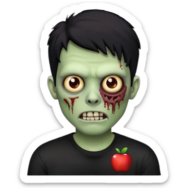 Zombie Emoji AppleIOS Style, lowfade Black Hair, and Black T-shirt sticker