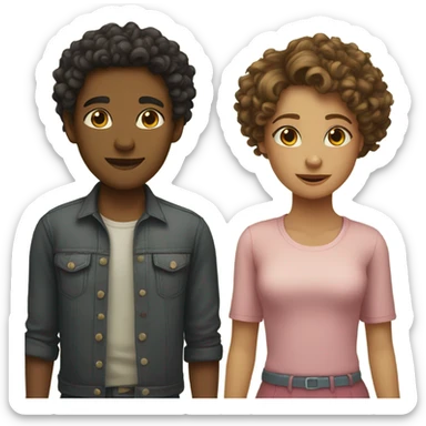 Two girls holding hands one masculine with a curly bun and one feminine with curly hair sticker