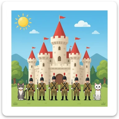 I want a castle and cats in front of the castle like soldiers sticker