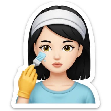 White girl with black hair getting a face cleaning  sticker
