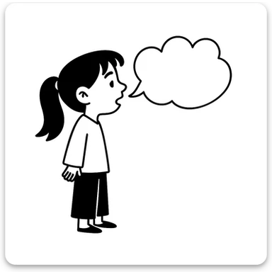 Asian girl profile, left side, talking, with a different hairstyle, in the style of doodle sticker