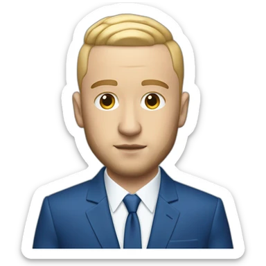 mac miller with a blonde comb over skin fade wearing a blue suit sticker