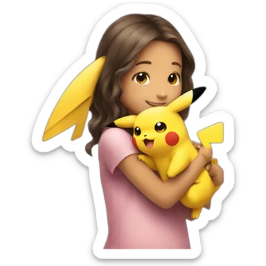 little girl hugging pikachu sticker