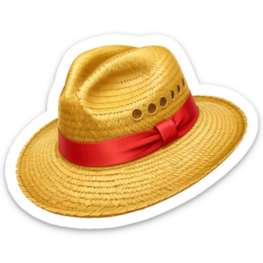 Luffy's iconic straw hat from One Piece, yellow straw hat with red ribbon band sticker