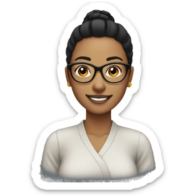 woman-black hair-bun-with glasses white-smile sticker