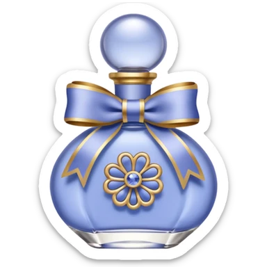 Periwinkle perfume bottle with bow and ornate gold accents  sticker