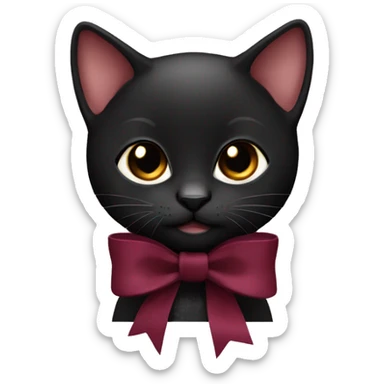 black kitten in a burgundy bow sticker