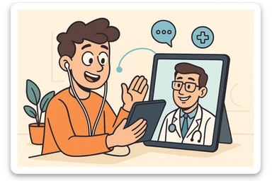 telehealth concept, modern healthcare, digital connection, clean and friendly style sticker