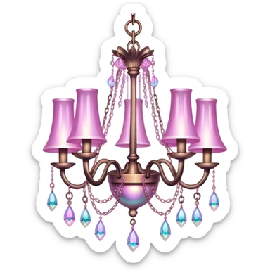PInk iridescent Bell with chained hanging crystals with feathers CHANDELIER sticker