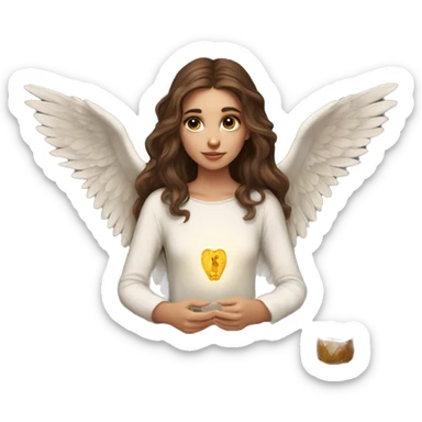 Beautiful angelic girl with straight brown hair with tarot cards sticker