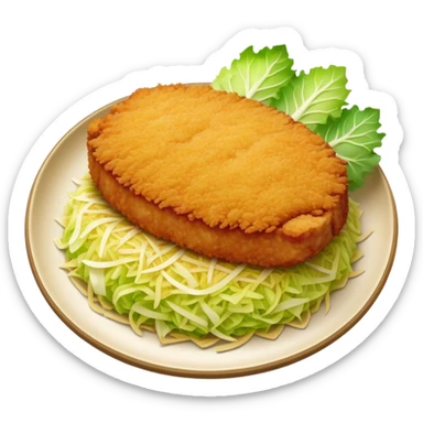Cinematic Realistic Tonkatsu Dish Emoji, featuring a golden, breaded pork cutlet served with shredded cabbage rendered with rich textures and vibrant, dynamic lighting. sticker