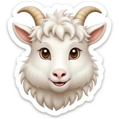 cinematic-cute-white-goat-portrait-emoji,-head-tilted-playfully-and-inquisitively,-featuring-a-fluffy,-immaculate-white-fur-with-charming-curved-horns,-round,-sparkling-eyes-filled-with-gentle-curiosity,-simplified-yet-irresistibly-adorable sticker