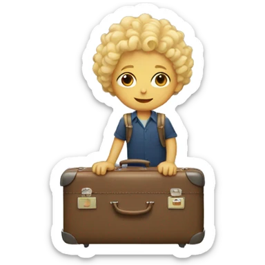 boy with blonde curls in a suitcase sticker