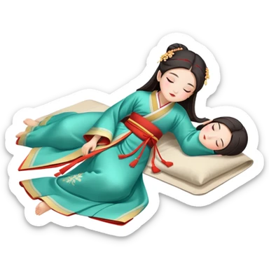 Beautiful girl in Hanfu lying on the ground sleeping sticker