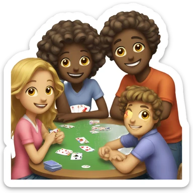3 boys and 2 girls playing cards  sticker