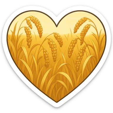 heart with a golden millet field, clean digital illustration, no background sticker