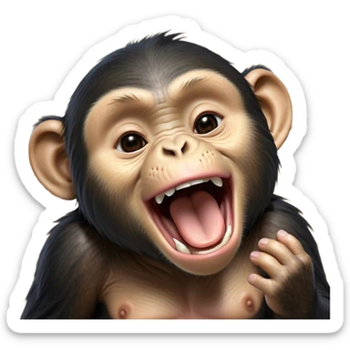 Cinematic Cute Yawning Chimpanzee Portrait Emoji, Head tilted slightly with a dramatic, wide-open yawn, showcasing a gently textured face with half-closed, drowsy eyes and an open, relaxed expression, Simplified yet irresistibly adorable features, highly detailed, glowing with a soft, cozy glow, high shine, relaxed yet expressive, stylized with a dash of whimsical primate charm, soft glowing outline, capturing the essence of a drowsy yet affectionate guardian that seems ready to stretch out for a nap! sticker