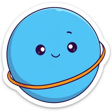 Jupiter planet with distinctive orange and white bands and a cute sad face sticker