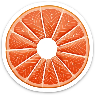 create a round half cut Slice of Salmon

Camera angle: slightly elevated top-down view with a gentle bird’s-eye perspective (about 15–20°), identical perspective and scaled do not add anything  on plate only the slice of salmon  sticker