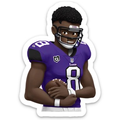 Lamar Jackson in football gear with his hands on his neck sticker