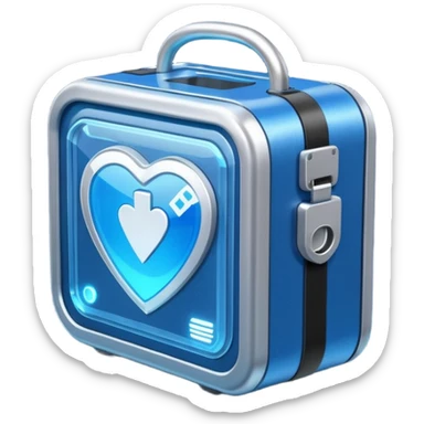 sci-fi AED box, glowing and sparkling sticker