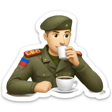 A Russian soldier drinks coffee sticker