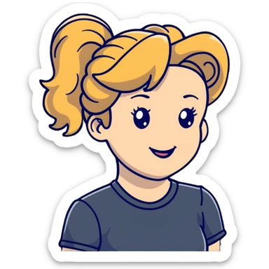 girl cruise director with curly dirty blonde hair in a ponytail, very happy sticker
